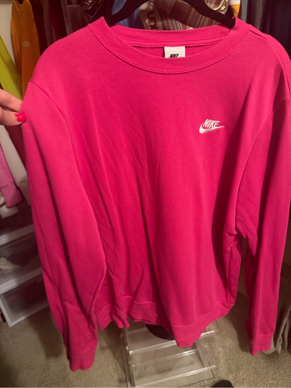 Nike Pink Crewneck Sweatshirt with Small White Swoosh